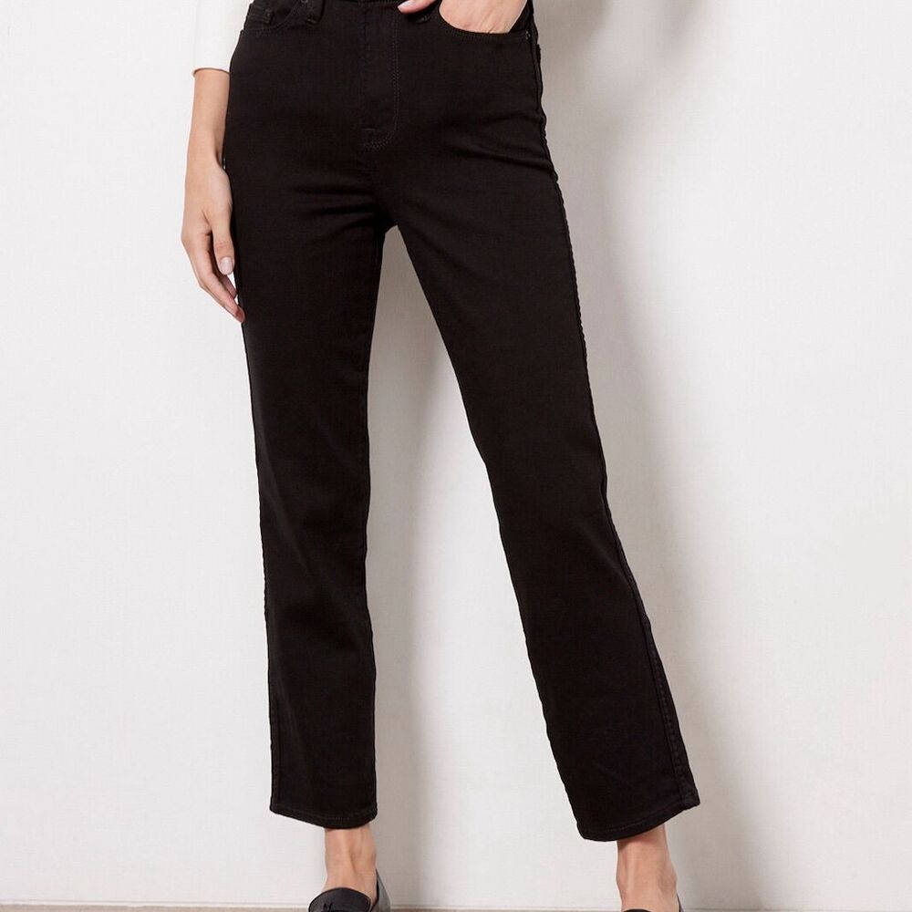 Good American Women's Black Slim-Leg Jeans Size 0 Mid-Rise Stretch Denim